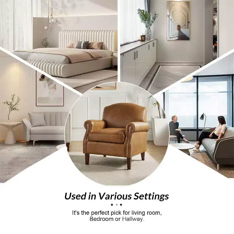 Lot de 2 fauteuils de salon transitionnels en cuir végétalien Gianluigi avec garniture cloutée pour chambre et salon | ART OF LIVING DESIGNS