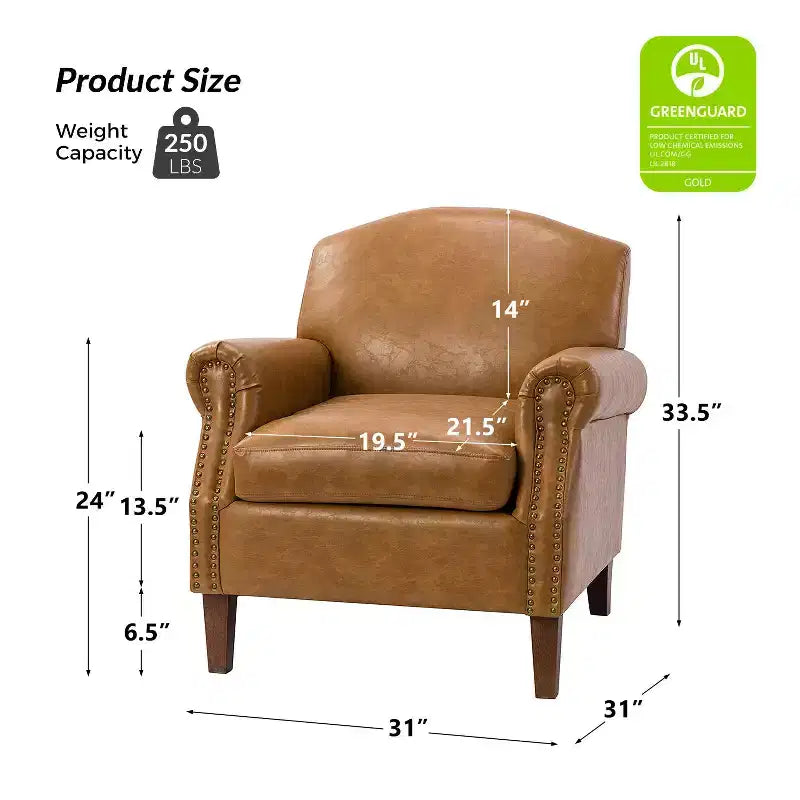 Lot de 2 fauteuils de salon transitionnels en cuir végétalien Gianluigi avec garniture cloutée pour chambre et salon | ART OF LIVING DESIGNS