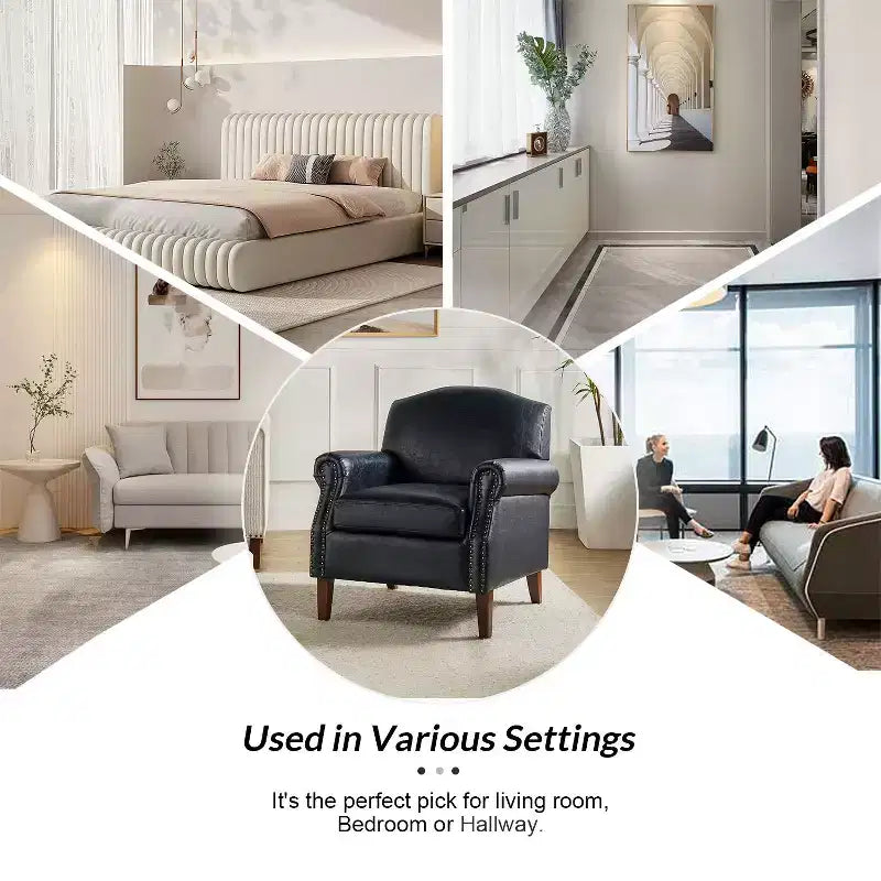 Lot de 2 fauteuils de salon transitionnels en cuir végétalien Gianluigi avec garniture cloutée pour chambre et salon | ART OF LIVING DESIGNS