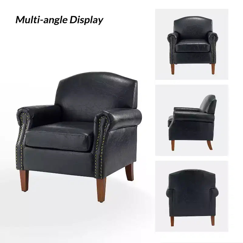 Lot de 2 fauteuils de salon transitionnels en cuir végétalien Gianluigi avec garniture cloutée pour chambre et salon | ART OF LIVING DESIGNS