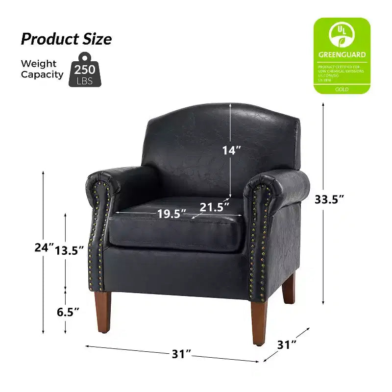 Lot de 2 fauteuils de salon transitionnels en cuir végétalien Gianluigi avec garniture cloutée pour chambre et salon | ART OF LIVING DESIGNS