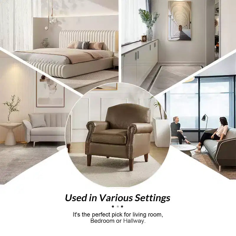 Lot de 2 fauteuils de salon transitionnels en cuir végétalien Gianluigi avec garniture cloutée pour chambre et salon | ART OF LIVING DESIGNS