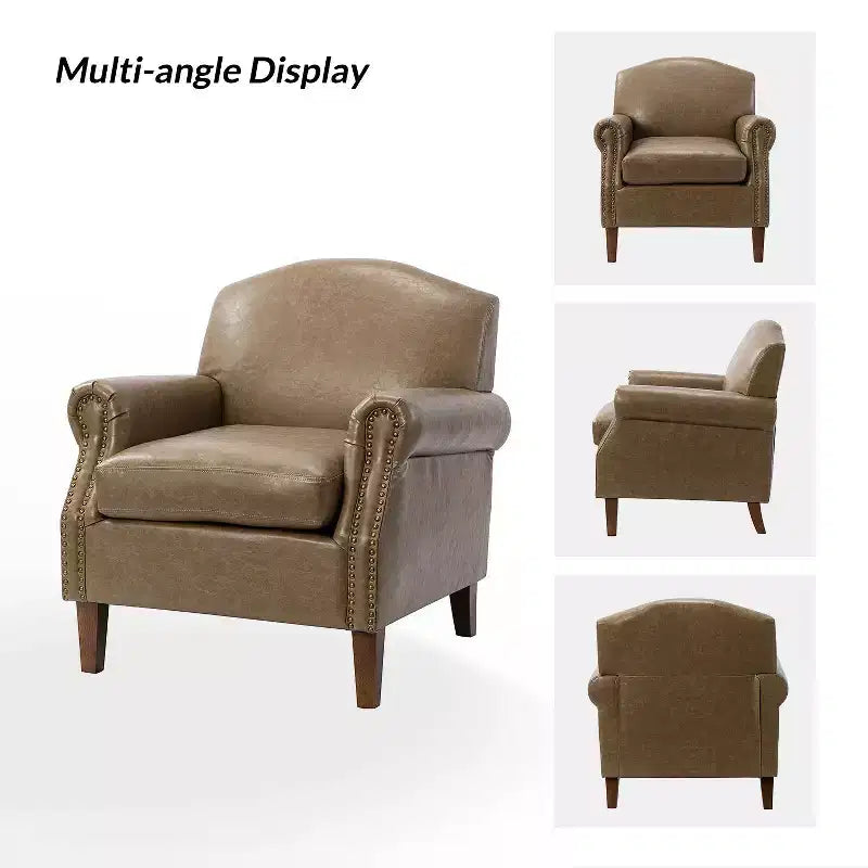Lot de 2 fauteuils de salon transitionnels en cuir végétalien Gianluigi avec garniture cloutée pour chambre et salon | ART OF LIVING DESIGNS