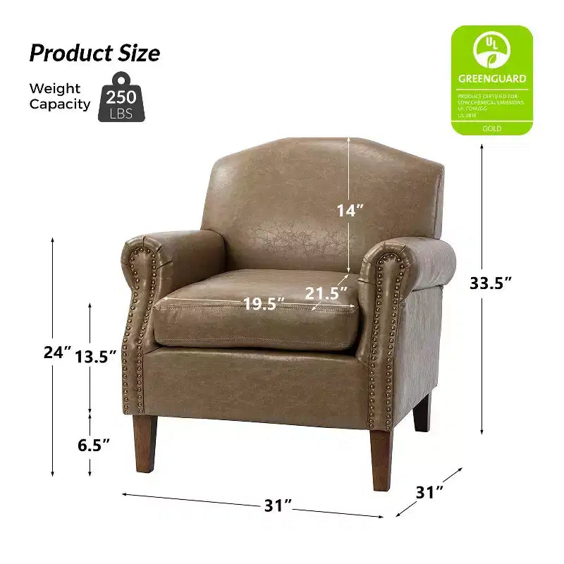 Lot de 2 fauteuils de salon transitionnels en cuir végétalien Gianluigi avec garniture cloutée pour chambre et salon | ART OF LIVING DESIGNS