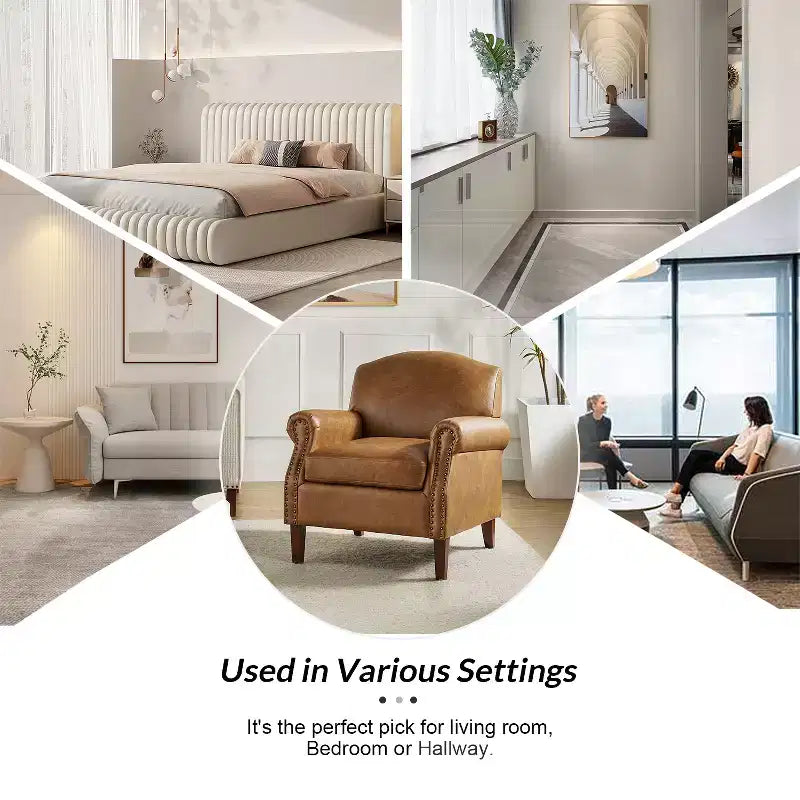Lot de 2 fauteuils de salon transitionnels en cuir végétalien Gianluigi avec garniture cloutée pour chambre et salon | ART OF LIVING DESIGNS