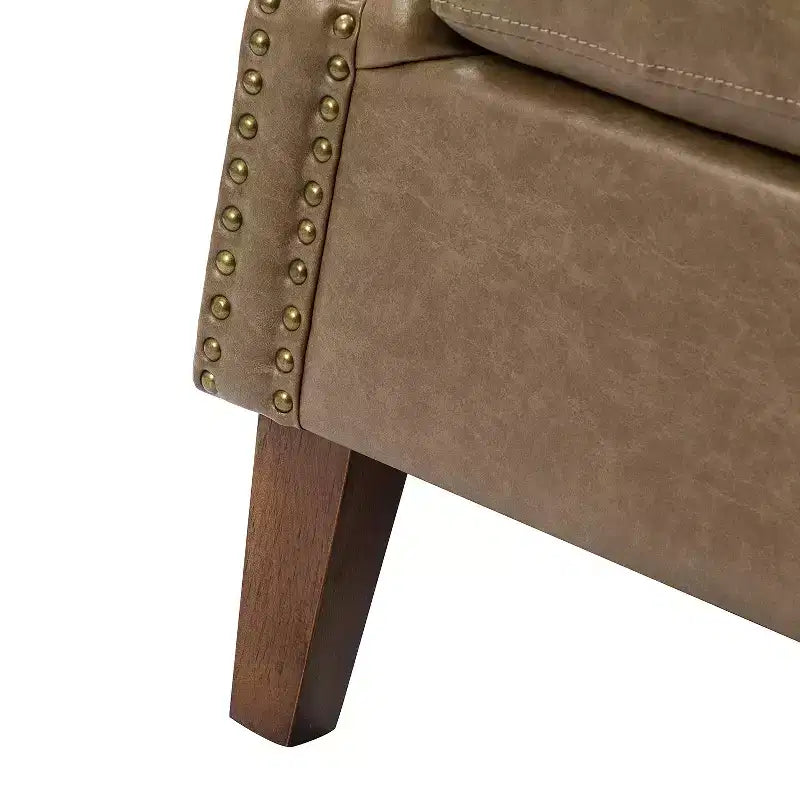 Lot de 2 fauteuils de salon transitionnels en cuir végétalien Gianluigi avec garniture cloutée pour chambre et salon | ART OF LIVING DESIGNS