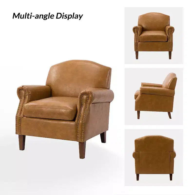 Lot de 2 fauteuils de salon transitionnels en cuir végétalien Gianluigi avec garniture cloutée pour chambre et salon | ART OF LIVING DESIGNS