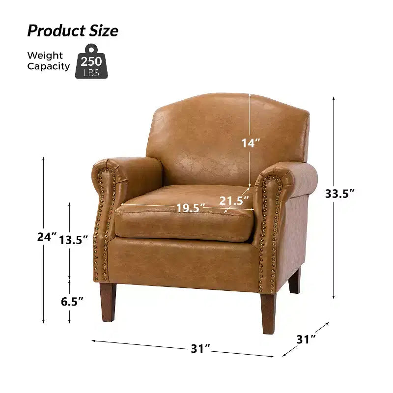 Lot de 2 fauteuils de salon transitionnels en cuir végétalien Gianluigi avec garniture cloutée pour chambre et salon | ART OF LIVING DESIGNS