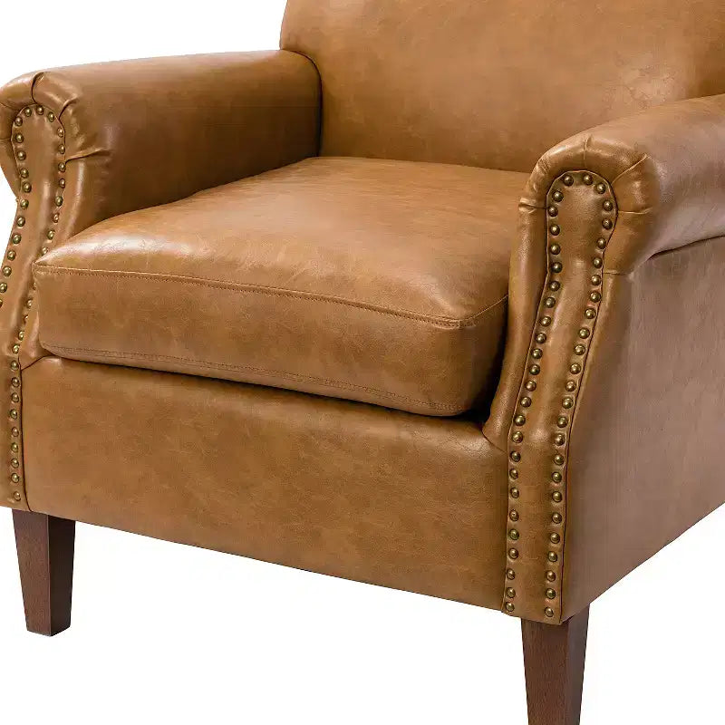 Lot de 2 fauteuils de salon transitionnels en cuir végétalien Gianluigi avec garniture cloutée pour chambre et salon | ART OF LIVING DESIGNS