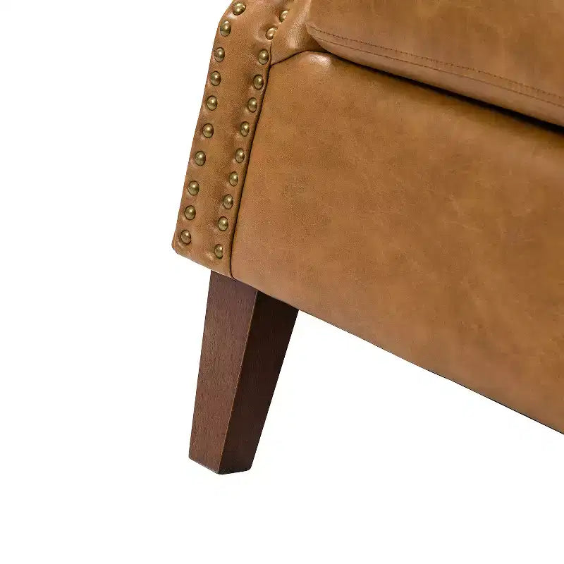 Lot de 2 fauteuils de salon transitionnels en cuir végétalien Gianluigi avec garniture cloutée pour chambre et salon | ART OF LIVING DESIGNS