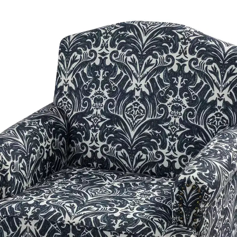 Yahweh Fauteuil transitoire en bois et tissu avec motif floral, accoudoirs à panneaux et dossier chameau | ART OF LIVING DESIGNS