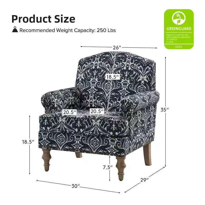 Yahweh Fauteuil transitoire en bois et tissu avec motif floral, accoudoirs à panneaux et dossier chameau | ART OF LIVING DESIGNS