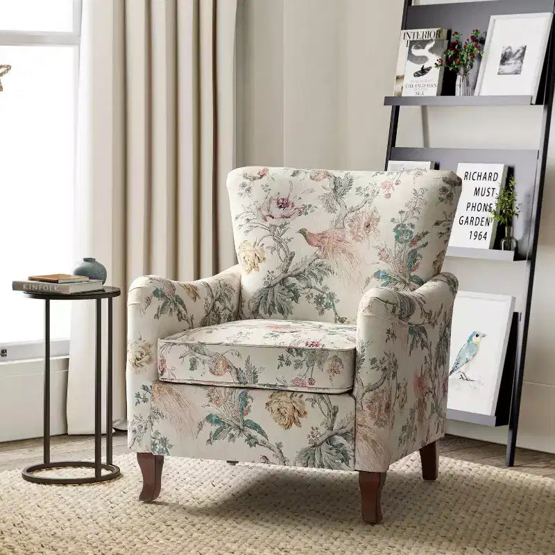 Vincent Wooden Upholstered Armchair with Fabric Pattern and Wingback Design for Bedroom| ART OF LIVING DESIGNS