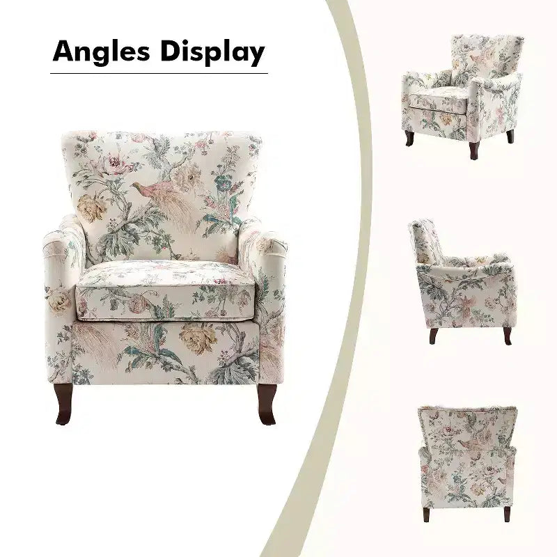 Vincent Wooden Upholstered Armchair with Fabric Pattern and Wingback Design for Bedroom| ART OF LIVING DESIGNS