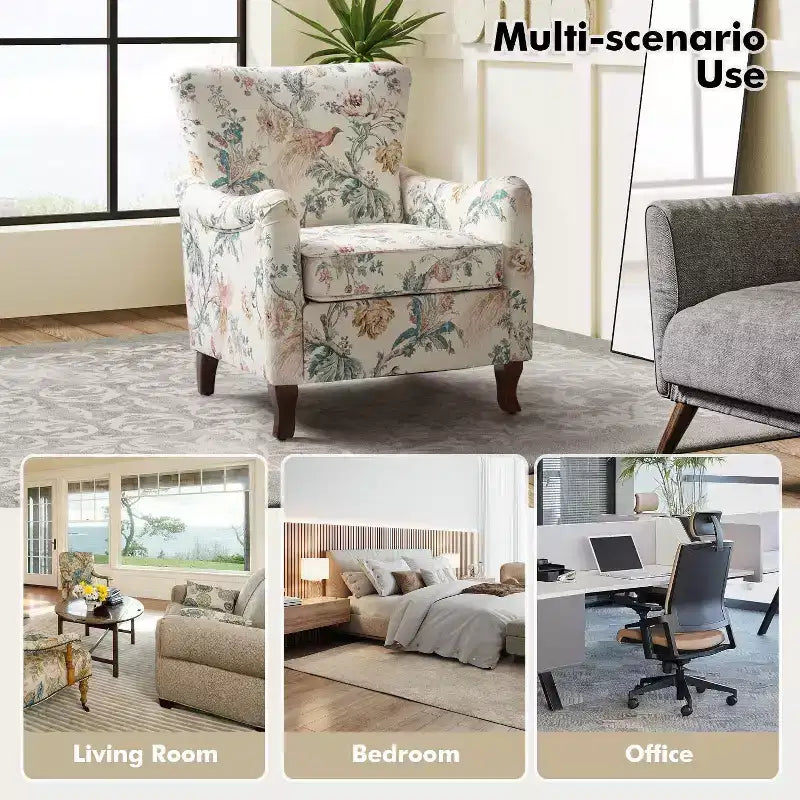 Vincent Wooden Upholstered Armchair with Fabric Pattern and Wingback Design for Bedroom| ART OF LIVING DESIGNS