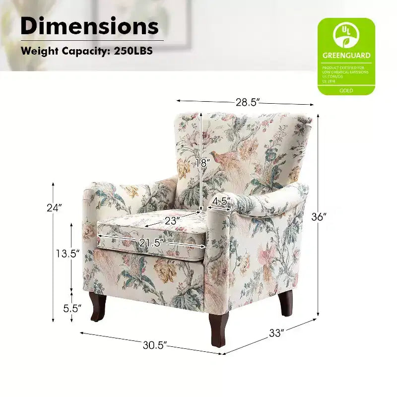 Vincent Wooden Upholstered Armchair with Fabric Pattern and Wingback Design for Bedroom| ART OF LIVING DESIGNS