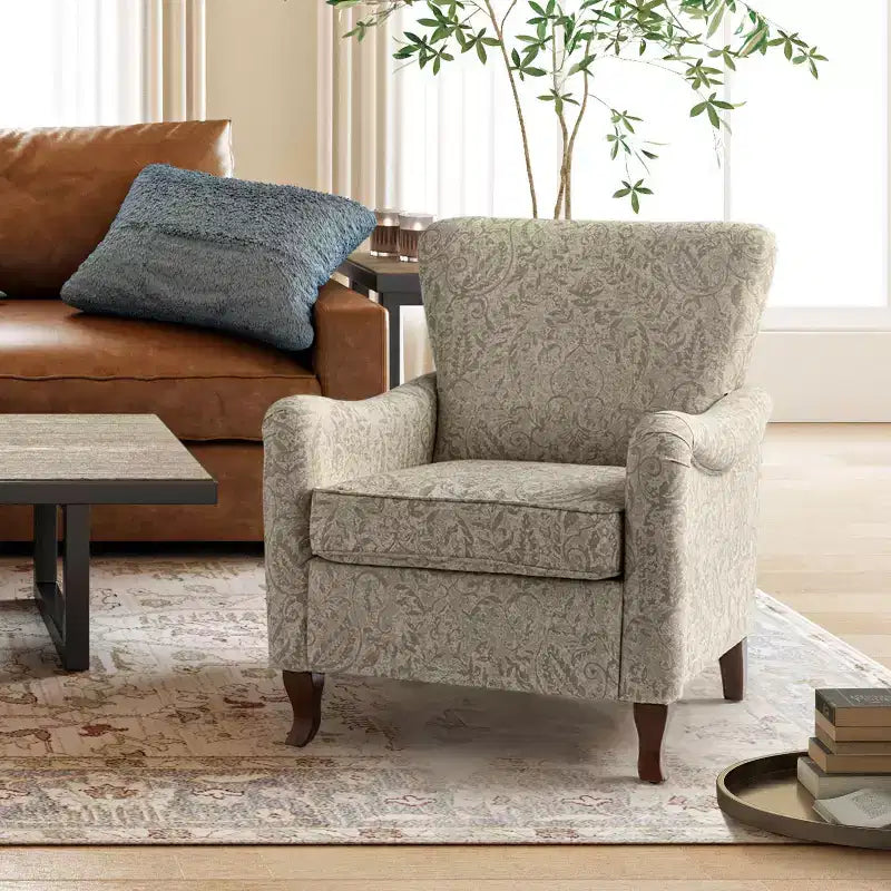 Vincent Wooden Upholstered Armchair with Fabric Pattern and Wingback Design for Bedroom| ART OF LIVING DESIGNS