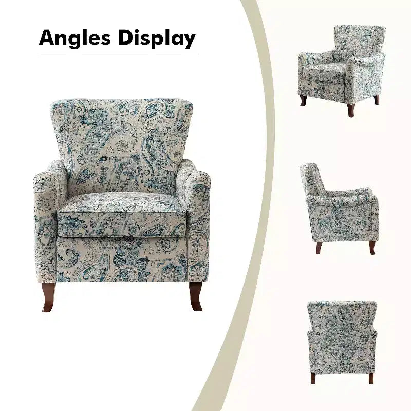 Vincent Wooden Upholstered Armchair with Fabric Pattern and Wingback Design for Bedroom| ART OF LIVING DESIGNS