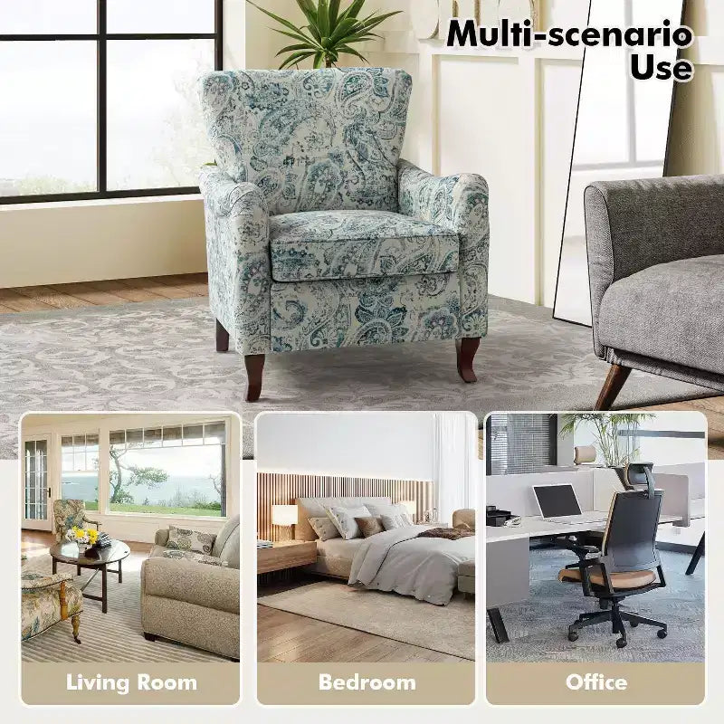 Vincent Wooden Upholstered Armchair with Fabric Pattern and Wingback Design for Bedroom| ART OF LIVING DESIGNS