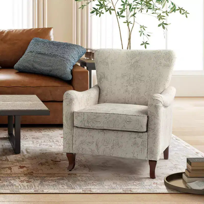 Vincent Wooden Upholstered Armchair with Fabric Pattern and Wingback Design for Bedroom| ART OF LIVING DESIGNS