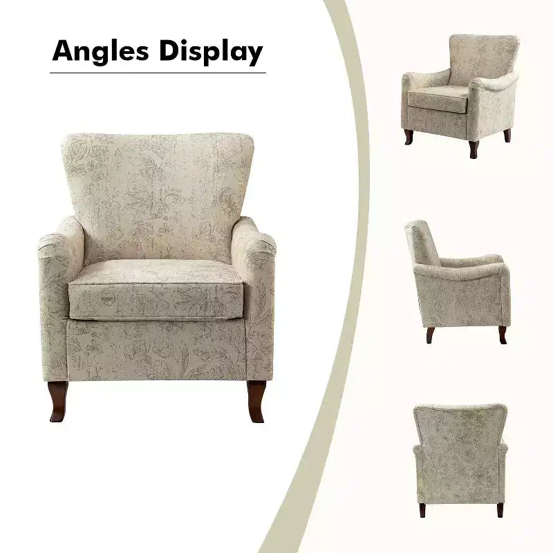 Vincent Wooden Upholstered Armchair with Fabric Pattern and Wingback Design for Bedroom| ART OF LIVING DESIGNS