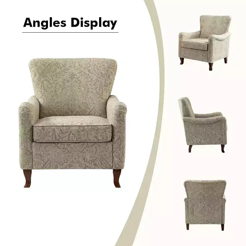 Vincent Wooden Upholstered Armchair with Fabric Pattern and Wingback Design for Bedroom| ART OF LIVING DESIGNS