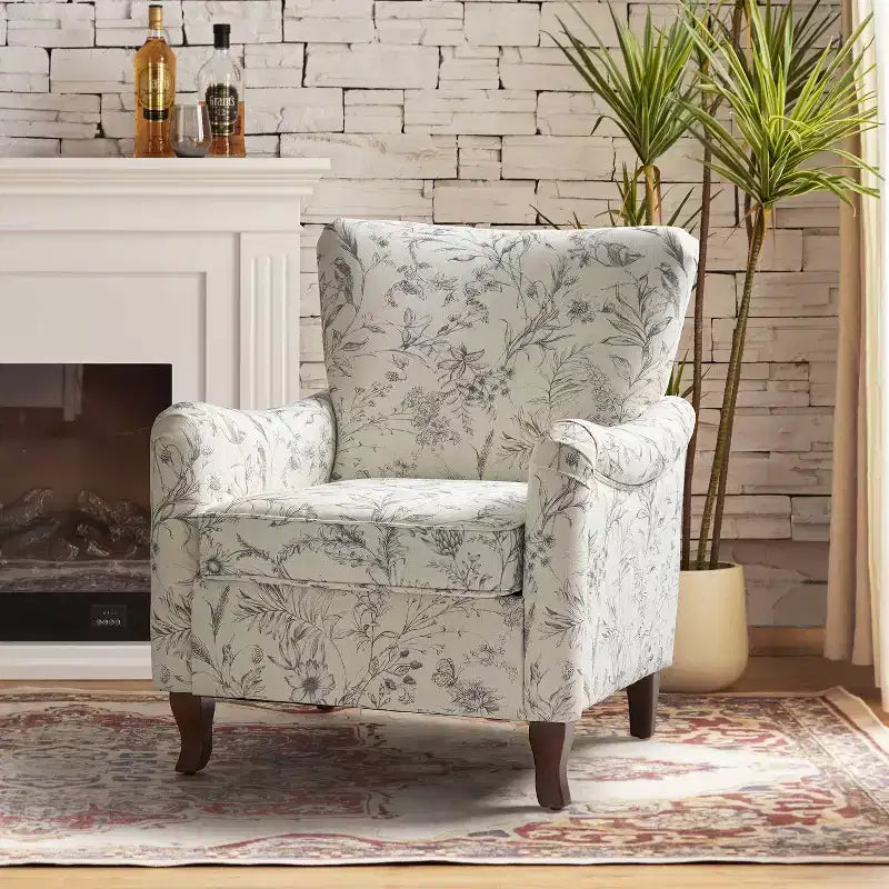 Vincent Wooden Upholstered Armchair with Fabric Pattern and Wingback Design for Bedroom| ART OF LIVING DESIGNS