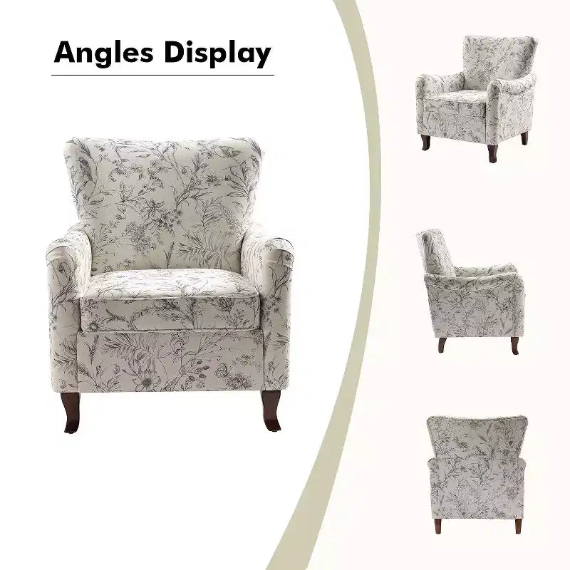 Vincent Wooden Upholstered Armchair with Fabric Pattern and Wingback Design for Bedroom| ART OF LIVING DESIGNS