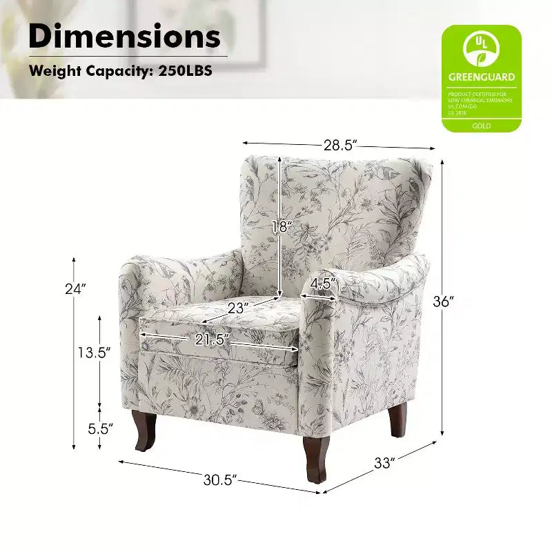 Vincent Wooden Upholstered Armchair with Fabric Pattern and Wingback Design for Bedroom| ART OF LIVING DESIGNS