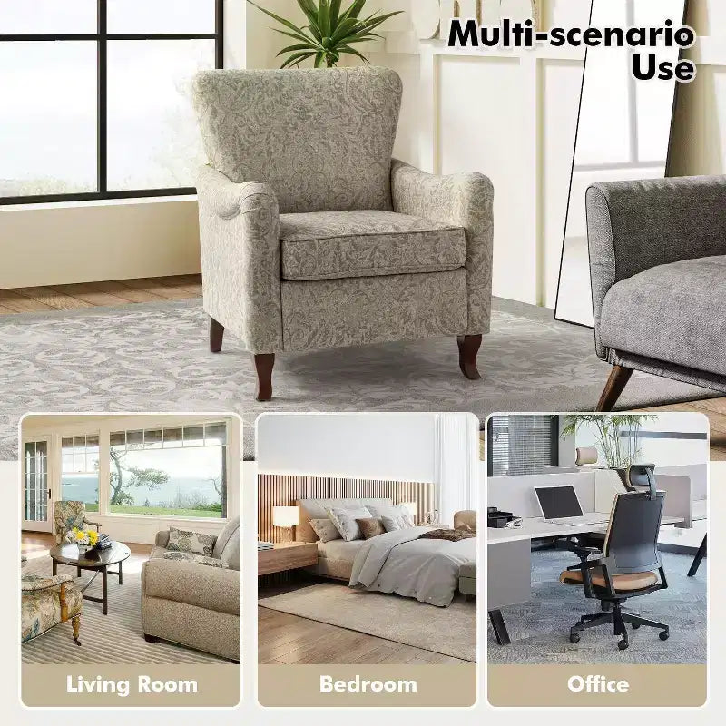 Vincent Wooden Upholstered Armchair with Fabric Pattern and Wingback Design for Bedroom| ART OF LIVING DESIGNS
