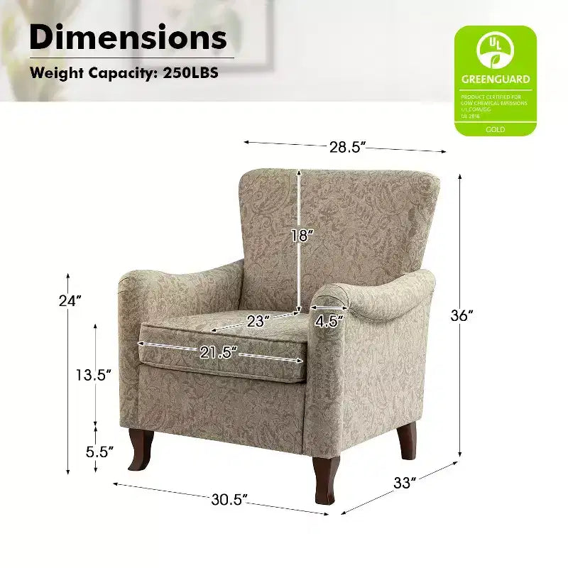 Vincent Wooden Upholstered Armchair with Fabric Pattern and Wingback Design for Bedroom| ART OF LIVING DESIGNS