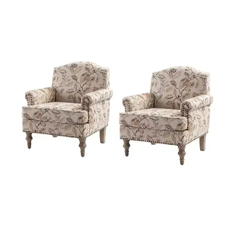 Lot de 2 fauteuils rembourrés transitionnels en bois Yahweh avec accoudoirs à panneaux et dossier chameau pour chambre à coucher | ART OF LIVING DESIGNS