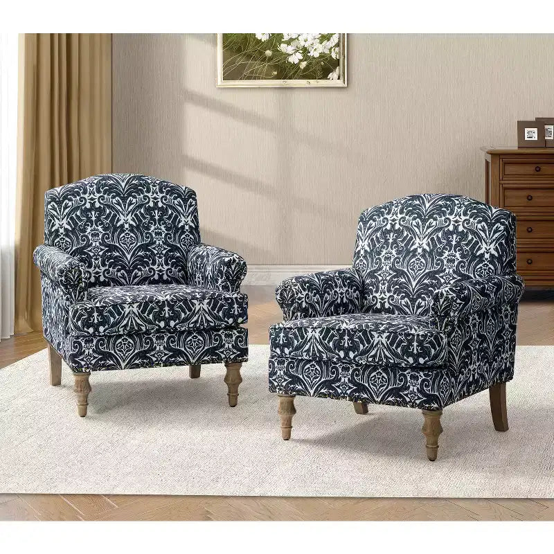 Lot de 2 fauteuils rembourrés transitionnels en bois Yahweh avec accoudoirs à panneaux et dossier chameau pour chambre à coucher | ART OF LIVING DESIGNS