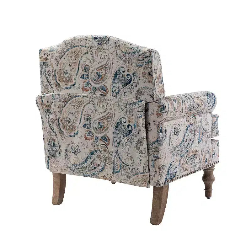 Lot de 2 fauteuils rembourrés transitionnels en bois Yahweh avec accoudoirs à panneaux et dossier chameau pour chambre à coucher | ART OF LIVING DESIGNS