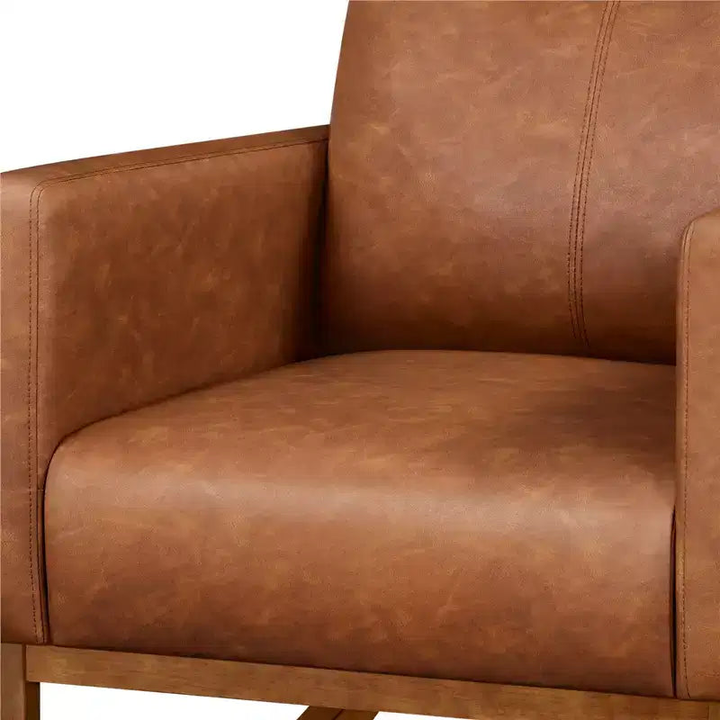 Yaheetech Faux Leather Upholstered Rocking Chair with Rubberwood Legs Brown