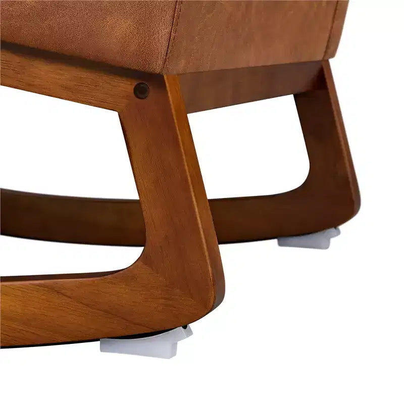 Yaheetech Faux Leather Upholstered Rocking Chair with Rubberwood Legs Brown