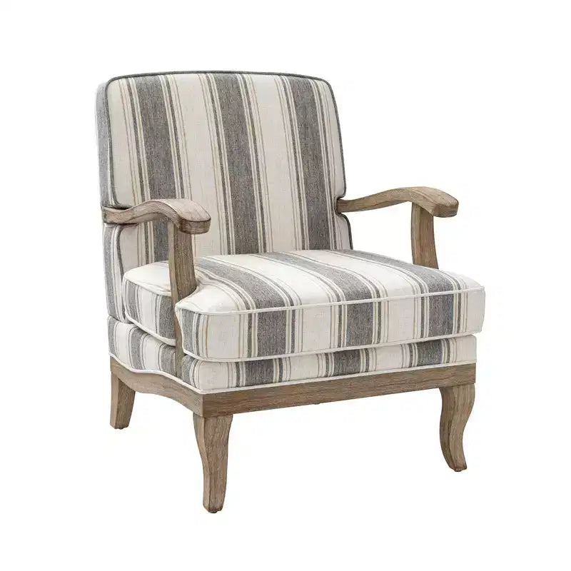Rinaldo Farmhouse Style Stripes Armchair with Solid Wood Arms for Living Room Lounge Bedroom| ART OF LIVING DESIGNS