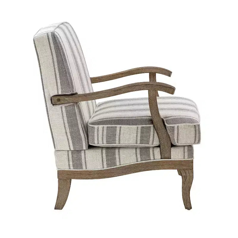 Fauteuil Rinaldo à Rayures de Style Ferme avec Accoudoirs en Bois Massif pour Salon, Salle de Séjour, Chambre | ART OF LIVING DESIGNS