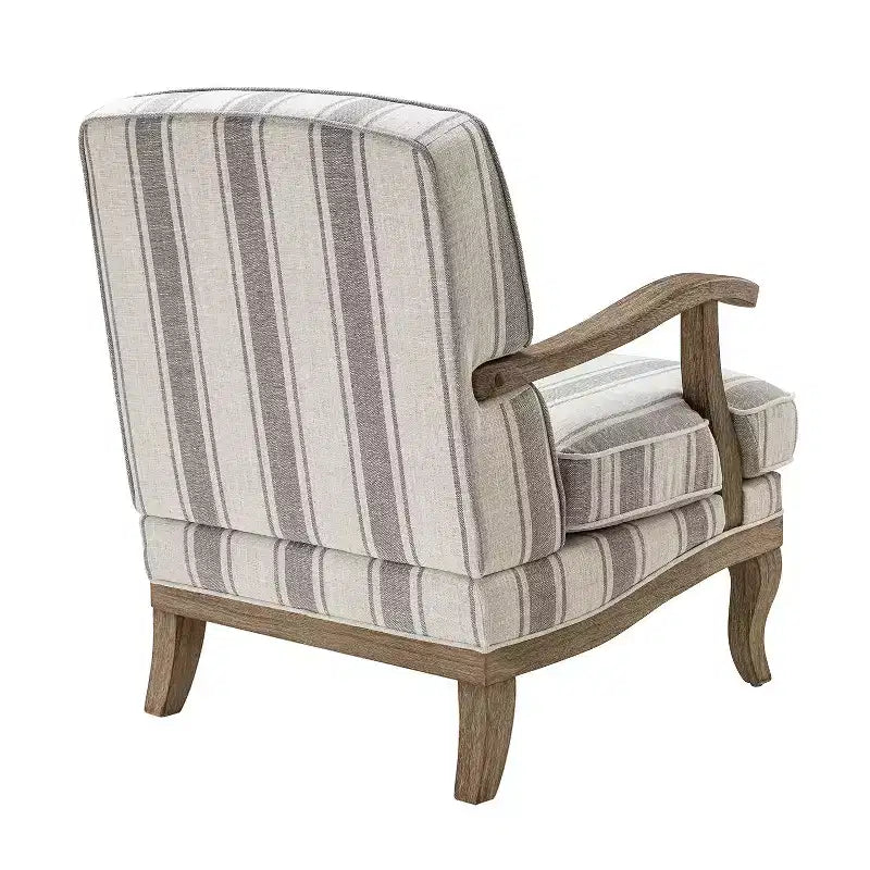 Fauteuil Rinaldo à Rayures de Style Ferme avec Accoudoirs en Bois Massif pour Salon, Salle de Séjour, Chambre | ART OF LIVING DESIGNS