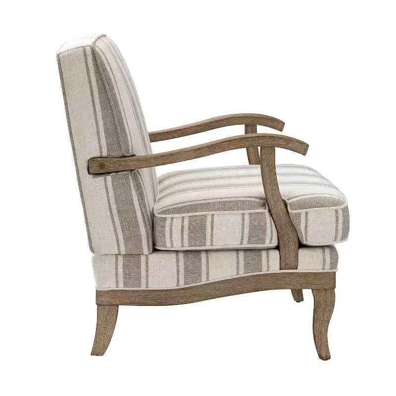 Fauteuil Rinaldo à Rayures de Style Ferme avec Accoudoirs en Bois Massif pour Salon, Salle de Séjour, Chambre | ART OF LIVING DESIGNS