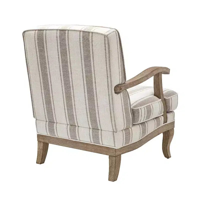Fauteuil Rinaldo à Rayures de Style Ferme avec Accoudoirs en Bois Massif pour Salon, Salle de Séjour, Chambre | ART OF LIVING DESIGNS