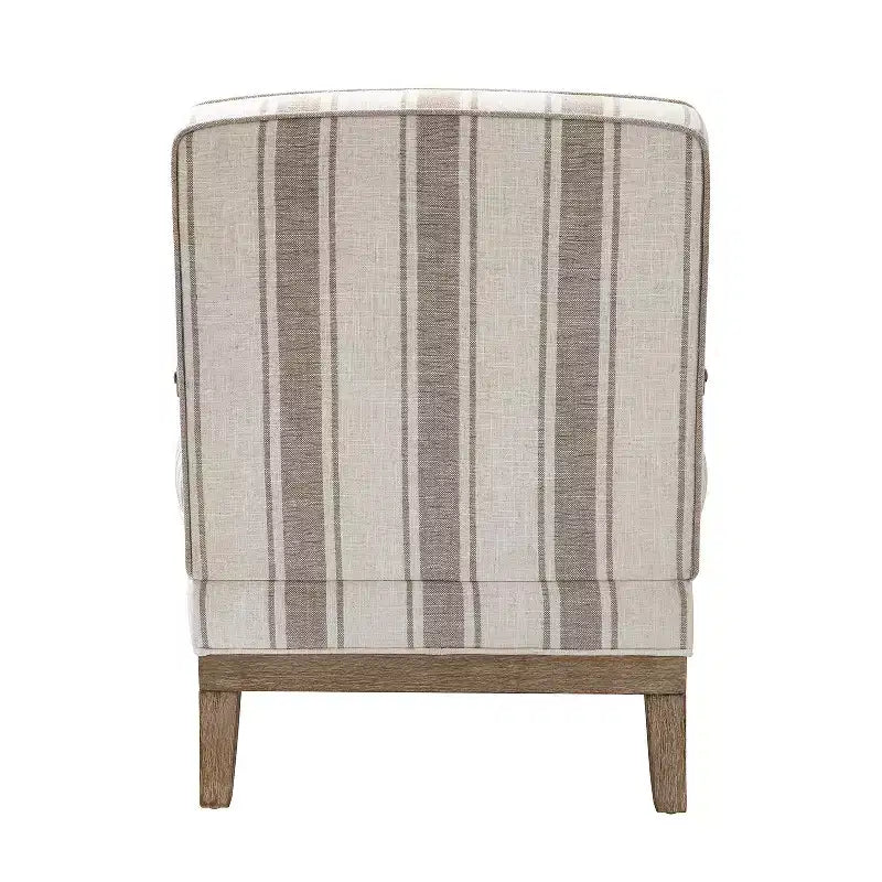 Fauteuil Rinaldo à Rayures de Style Ferme avec Accoudoirs en Bois Massif pour Salon, Salle de Séjour, Chambre | ART OF LIVING DESIGNS