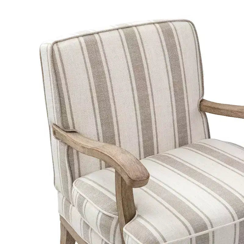 Fauteuil Rinaldo à Rayures de Style Ferme avec Accoudoirs en Bois Massif pour Salon, Salle de Séjour, Chambre | ART OF LIVING DESIGNS