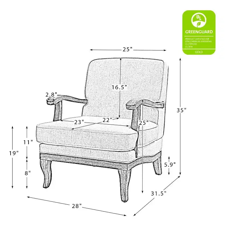 Fauteuil Rinaldo à Rayures de Style Ferme avec Accoudoirs en Bois Massif pour Salon, Salle de Séjour, Chambre | ART OF LIVING DESIGNS