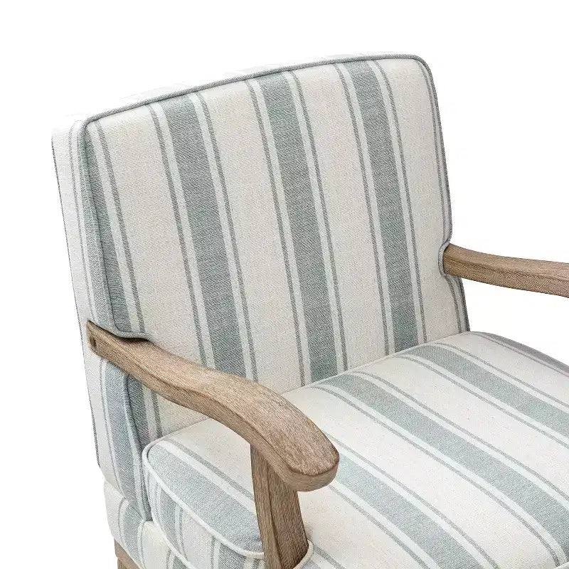 Fauteuil Rinaldo à Rayures de Style Ferme avec Accoudoirs en Bois Massif pour Salon, Salle de Séjour, Chambre | ART OF LIVING DESIGNS