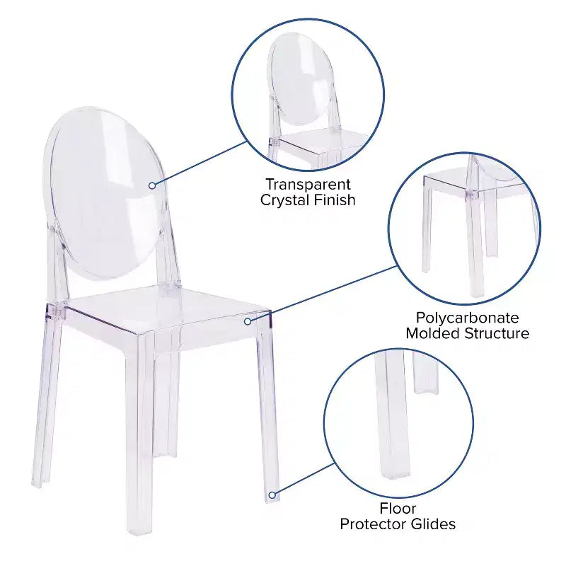Emma and Oliver 4 Pack Ghost Chair with Oval Back in Transparent Crystal - Wedding Chairs