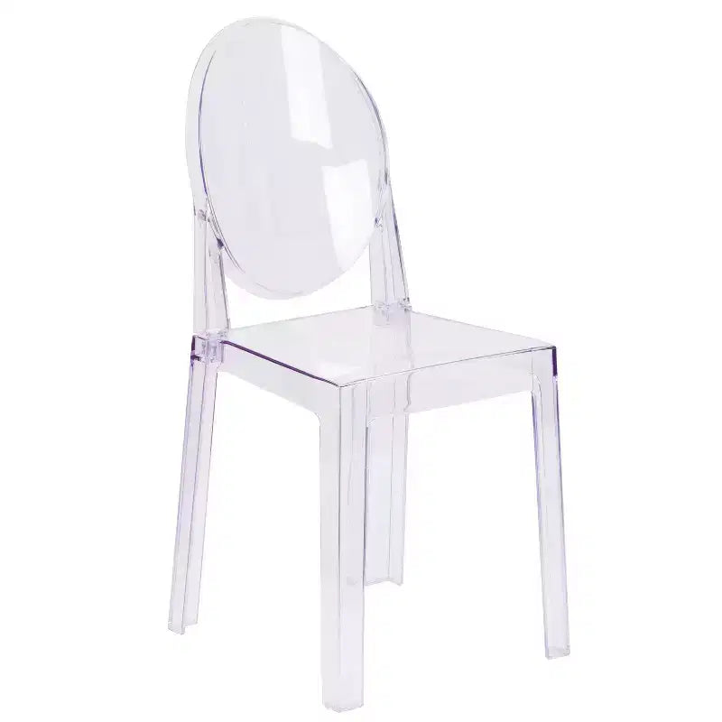 Emma and Oliver 4 Pack Ghost Chair with Oval Back in Transparent Crystal - Wedding Chairs