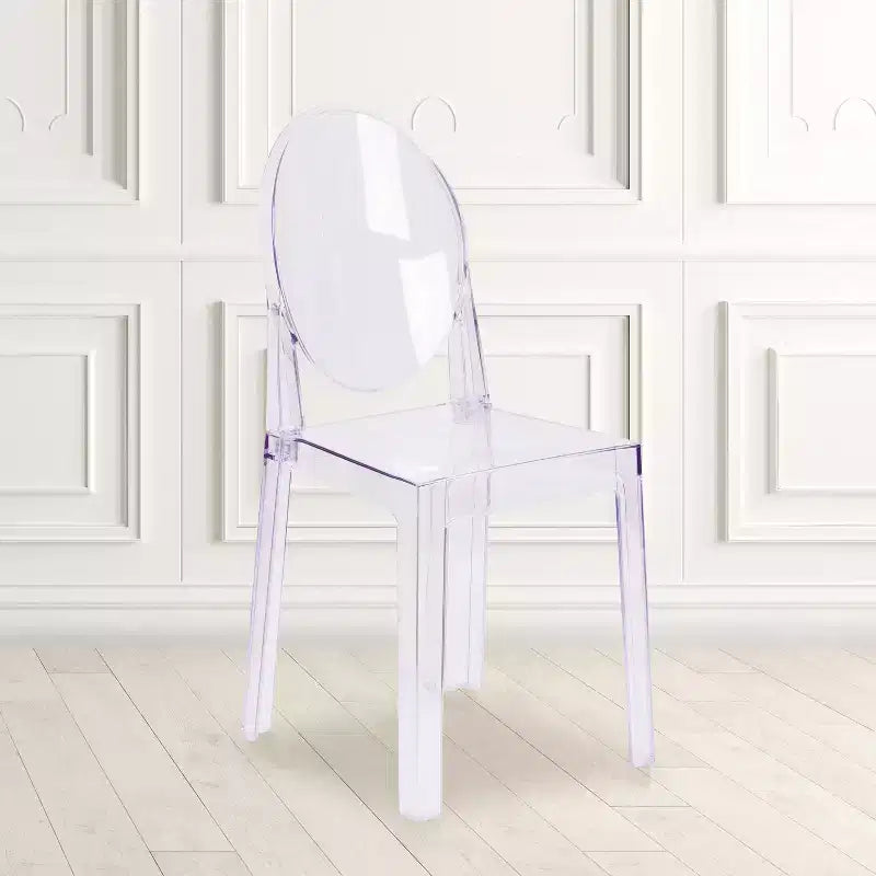 Emma and Oliver 4 Pack Ghost Chair with Oval Back in Transparent Crystal - Wedding Chairs