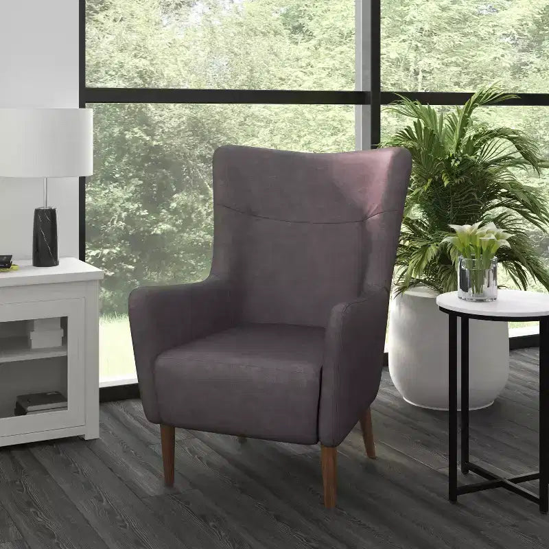 Merrick Lane Traditional Wingback Accent Chair, Faux Leather Upholstery and Wooden Frame and Legs