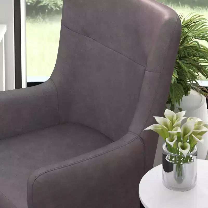 Merrick Lane Traditional Wingback Accent Chair, Faux Leather Upholstery and Wooden Frame and Legs